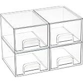 Vtopmart Set of 4 Stackable Makeup Organizer Drawers | Acrylic Bathroom Organizers for Dresser, Cosmetics, Kitchen, Pantry, D