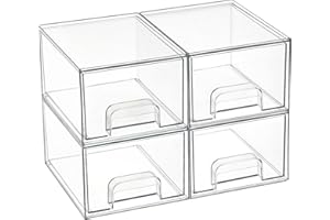 Vtopmart 4er-Set Kleine Stackable Storage Drawers, Acrylic Organiser with 32 Non-slip Mat, Aufbewahrung und Organisation for Dresser, Bathroom, Kosmetik, Küche, Vorratsschrank