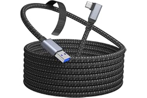 Kiuet 90 Angle USB C link Cable 3M, Braided USB 3.0 to USB C Link Data Charging Cable 5Gbps, Compatible with Meta/Quest 2/Pico 4 accessories PC/Steam VR, Galaxy S8 / S8+/ S9/ S10, HTC 10,XZ, LG etc