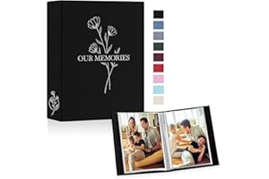 Lanpn Small Photo Album 6x4 2 Packs, Each Pack holds 100 Pictures, Slip in Pockets Mini OUR MEMORIES Linen Top Loading Photo Albums for Portrait Only 10x15cm Picture Black