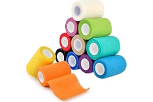 DODUOS 12 Rotoli 7.5cm x 4m Bendaggio Adesiva Coesiva, Nastro Bendaggio Sportivo, Benda Elastica Autoadesiva, Bendaggio per Animali Domestici per Mani Piedi Ginocchia Veterinari Cavalli Cani