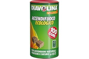 NUTRIOLI FACCO Diavolina Accendifuoco Ecologico Pz.100 Offerta per 3 confezioni - SOLID FIRE FUEL - Cera e Legno - Unflavored - Cubo - Accendifuoco