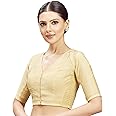 Studio Shringaar Women's Cotton Silk Stretchable (Smocked) Readymade Elbow Length Sleeves Saree Blouse