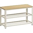 VASAGLE Shoe Bench, Shoe Rack with 2 Shelves, Shoe Organiser, 30 x 73 x 45 cm, Entryway Living Room Hallway, Steel Structure, Industrial Style, Oak Beige and Classic White LBS073W09