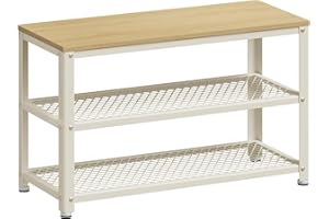 VASAGLE Banco Zapatero, Zapatero con Banco, Banco para Zapatos, Organizador con 2 Estantes, 30 x 73 x 45 cm, para Pasillo Sala de Estar, Acero, Industrial, Beige Roble y Blanco Clásico LBS073W09