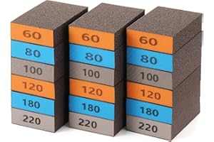 18 Pieces Sanding Sponges, GOH DODD Coarse Medium Fine Assortment Washable and Reusable Sanding Blocks 60 80 100 120 180 220 Grits Ideal for Wood Metal Wall Polishing