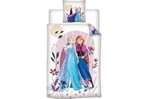 AYMAX Parure de Lit Reine des Neiges 1 Personne, Housse de Couette Disney Réversible 140x200 cm + Taie d'oreiller 65x65 cm, Polycoton