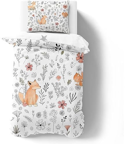 Parure De Lit Junior Étoiles – MY HOME – Gris Et Blanc – Polycoton Luxe – 2 Pièces