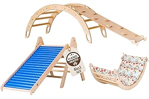 WoodsCraft 4in1 Set: Kletterdreieck mit Rutsche Indoor/Klettern Rampe, Rollenrutsche & Kletterbogen | Holz Montessori Klettergerüst Indoor Spielgeräte | Klettern Kinder Indoor & Klettern Baby