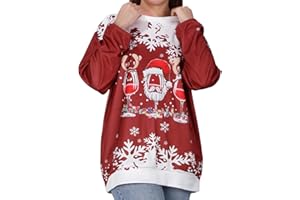 Tutukyle Noel Pull Femme Pull Moche de Noel Pull Chaud Femme Hiver Col Rond Manche Longue Pull Noel Moche Pull de Noel Femmes Pull de Noël à Col en Fourrure de Renne Rouge