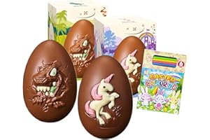 TOPLINE Easter Chocolate Eggs for Easter Gifts - Milk Chocolate Unicorn & Dinosaur 151g Easter Eggs Hamper with Colouring Book. Great Sweets Gift Box for Kids, Egg Hunt