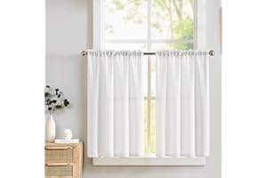 TOPICK Zazdrostka, firanka bistro, biała, zasłona okienna, zasłona okienna, z gazy, parowana, o wyglądzie lnu, do kuchni, salonu, zestaw 2 sztuk, 90 x 60 cm (wys. x szer.), biała