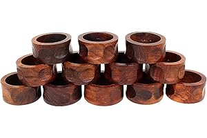 Ajuny Servilleteros De Madera Juego De 12 Hechos A Mano 1,5 Pulgadas Decorativos Estampado de Lunares Mesa Comedor Cocina Y Decoración del Hogar