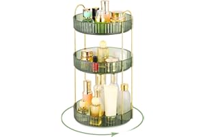 Lnueovcn Makeup Organiser 360 Degree Rotating Skincare Organiser, Large Capacity Spinning 3 Tiers Cosmetic Organiser Make Up Storage for Perfume, Brush, Vanity Table, Bedroom, Bathroom (Green)