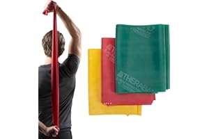 ‎THERABAND TheraBand Resistance Bands Set, Professional Non-Latex Elastic Band For Upper & Lower Body Exercise, Strength Training, Therapy, Pilates, Rehab, Yellow & Red & Green, Beginner