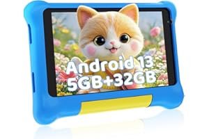Vekoy Tablette Enfants 7 Pouces Android 13 Tablette pour Enfant 5GB RAM 32GB ROM(TF 128GB) Contrôle Parental, GMS, WiFi, Bluetooth, Kids Tablette Tactile Éducative avec Kid-Proof Étui (Bleu)