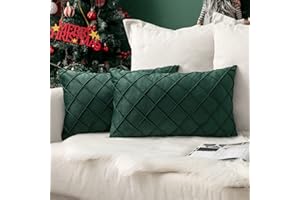 MIULEE Świąteczne aksamitne poszewki na poduszki dekoracja domu z kwadratowym wzorem, miękkie, nowoczesne, gładkie, zmywalne, do salonu, sypialni, na sofę, 2 sztuki, ciemnozielone 30 x 50 cm