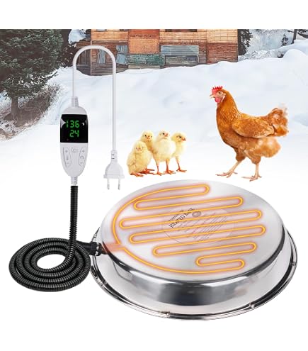 MOGOULUA Heizplatte Für Hühner- Und Geflügeltränken – 30 Cm Edelstahl – Digitaler Temperaturregler 0-90°C – Verhindert Einfrieren