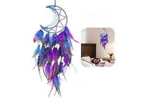 JIAAONE Moon Dream Catcher for Girls Blue Purple Hanging Decorations for Home Handmade Girls Bedroom Accessories Art Ornaments Dreamcatcher with Good Wishes