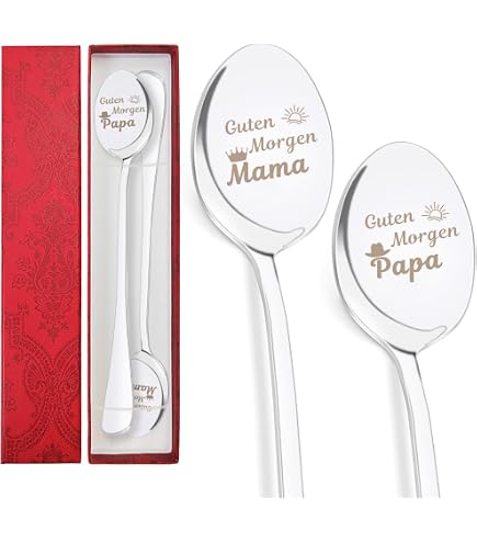 HOWAF Mama Und Papa Geschenk, 2 Kaffeelöffel Gravur Mit Beste Mama Papa Der Welt, Mit Karte