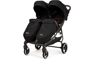 Ickle Bubba Venus Max Double Stroller – Twin Pushchair from Birth to 15kg per Seat, Independent Recline Seats, Footwarmers, Rain Cover, Compact Fold, Swivel Wheels & Suspension (Black)