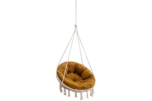 ‎PILLOWPRIM Velvet Kissen für Hängesessel, Sitzkissen für Stuhl, Hängekorb Sessel, Indoor Kissen, Waschbar Auflage, Rund, Swing, Schaukelkissen, Gelb, 92 cm