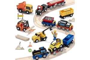 Giant Bean 12 PCS Train en Bois Kit, Train Electrique Enfant, Set de Structure Magnétique pour Les Voies Ferrées en Bois, Jouets de Voiture en Vrac pour Les Enfants de 3, 4, 5 Ans, Garçons Et Filles