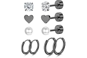Dochais Zestaw 5 par kolczyków tytanowych, 14-karatowe złoto, kreolki, małe, 20 g, hipoalergiczne kolczyki, złote kolczyki AAAAA, cyrkonie, serce, kolczyki dla kobiet i mężczyzn, huggie hop (złoty,