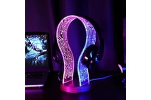 CoolGift Mart Gamer Geschenke, Beleuchteter Kopfhörerständer, Geschenke für Gamer und Musikliebhaber, Walnussholz Headset-Halter mit blau-rosa LED-Nachtlicht, ideales Schreibtisch-Accessoire