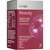 Longify Beauty Hidrolize Kolajen Tip I ve Tip III, Hidrolize Elastin, Hyaluronik Asit, Biotin, Vitamin C, &Ccedil;inko, Bakır Takviy