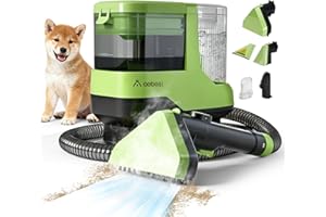 AAOBOSI Portable Carpet Cleaner Machine, 17Kpa Upholstery Steam Cleaner with Voice prompt Function, Self-cleaning, 4 Tools for Pets, Car, Couch and Stairs- C688, Green
