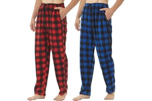 LNFINTDO 1-2 Pack Mens Pajama Bottoms Fleece Plaid Lounge Pajama Bottoms Soft Checked Pjs Trousers with Pockets Sleepwear Nightwear