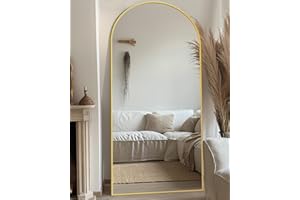 antok Specchio per tutto il corpo, 180 x 76 cm, curvo, grande a lunghezza intera, specchio da parete con telaio in lega di alluminio e vetro infrangibile, specchio da pavimento per soggiorno