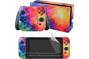 eXtremeRate Autocollant pour Nintendo Switch Manette,Sticker Skin pour Switch Console & Joycon & Dock avec 2 Protection d'Écran-Triangle Coloré