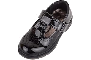 ABSOLUTE FOOTWEAR Childrens Kids Girls Slip On Faux Leather Smart Formal School Shoes with Heart Design