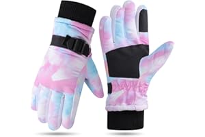 Fjquamitix Kids Ski Gloves Waterproof Thermal Snow Gloves for Girls Aged 5-15, Windproof Non-Slip Winter Mittens with Adjustable Cuffs, Warm Snowboard Mittens for Sledding Skating Outdoor Sports