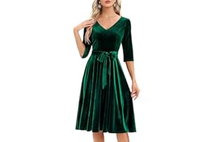 Bbonlinedress Rockabilly Kleider Damen 3/4 arm V-Ausschnitt Midi Langarm Festliche Kleider für Hochzeit Vintage Cocktailkleid