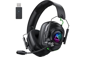 Krysenix KGH2 Gaming Headset Wireless für PS5, PS4, PC, Mac, Switch, 2.4GHz Gaming Headset mit Mikrofon, Noise Cancelling Kabelloses Kopfhörer mit LED-Lichtern, 40H Akkulaufzeit, Tintenschwarz