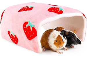 ONEJU Faltbares Meerschweinchen-Versteck, Meerschweinchen-Tunnel, Kaninchentunnel, Meerschweinchen-Käfig Zubehör für Meerschweinchen, Hasen, Hamster, Chinchilla, Kaninchen, Erdbeermuster