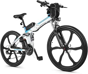 BIKFUN 26” Bicicletta Elettrica Pieghevole, 250W Bici Elettriche, Batteria  36V 8Ah, Cambio Shimano 21 velocità, E-Bike para Adultos (26\