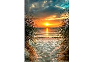 QENSPE 5D Peinture Diamant Adulte, Plage Diamond Painting Complet Paysage Diamant Kit Enfants, DIY Diamant Strass Point de Croix Cristal Painting pour Murale Décoration 30x40cm Coucher de Soleil
