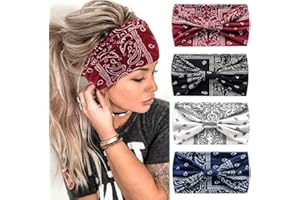 MIQIQAO 4PC Head Scarfs for Women, Wide Elastic Soft Boho Headband Fashion Bandanas Knot Adult Scarfs Yoga Sport Running Hairbands,Head Wraps (P4WYaoguo)