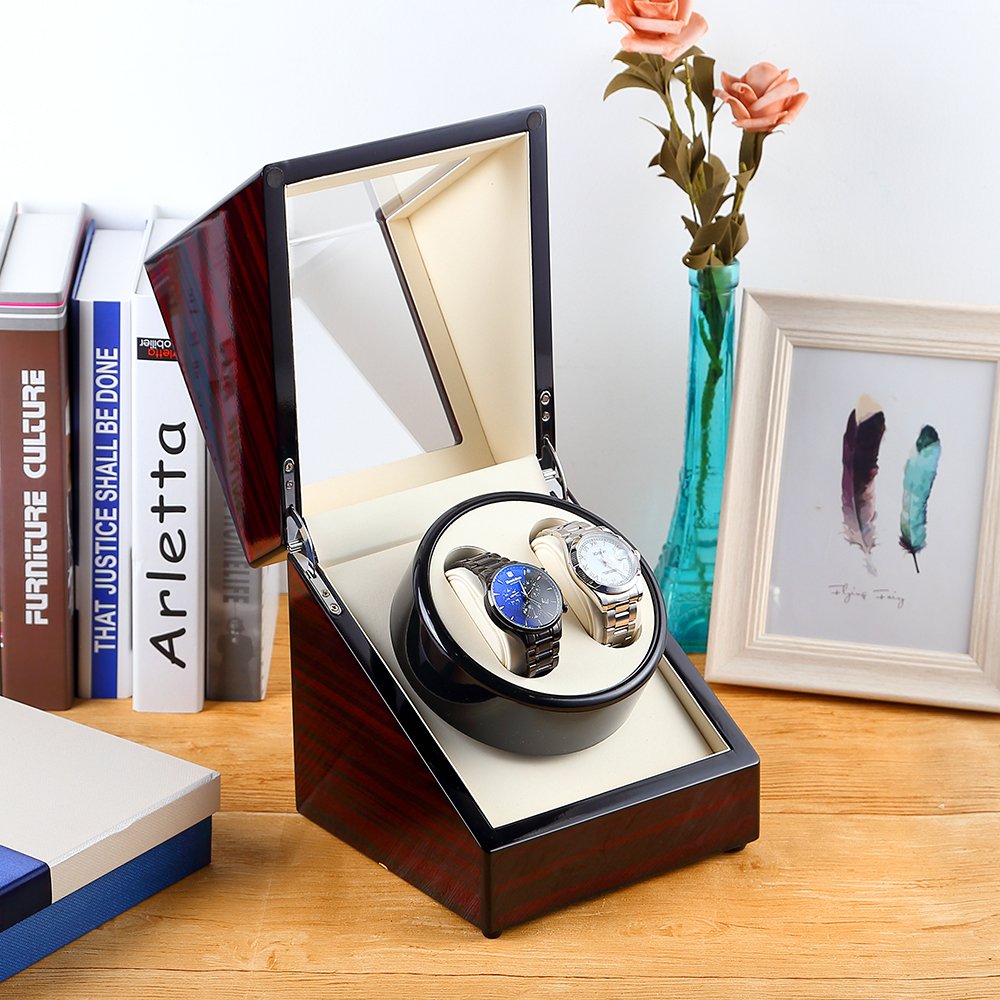 Uten watch winder Scatola orologio a carica automatica in legno per 2 orologi da polso - immagine 6