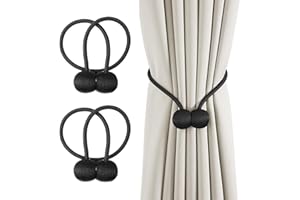 BEEHUG 2PCS Magnetic Curtain Tiebacks, Modern Elegant Curtain Drape Tie Backs, Handmade Weave Rope Curtain Holdbacks European 10.55inch Drapes Clips for Home Bedroom Office Hotel Window Decorative(Black)