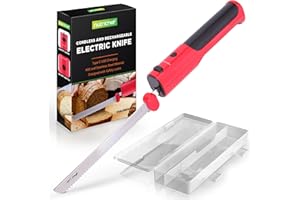 NutriChef Coltello Elettrico da Cucina Senza Fili, Lama Acciaio Inox 29 cm, Coltello Elettrico Leggero e Facile da Usare, Funzione Sicurezza ON/OFF, per Carne, Pane e Formaggio, Rosso