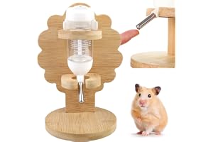 Vegena Hamster drickflaska med stativ – 80 ml hängande vattenflaska för marsvin med justerbart trästativ, smådjurssprickar, h