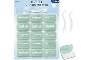 RAZOKO Orthodontic Wax for Braces Aligners Dental Wax Food Grade Orthodontic Wax Strips Mint Flavor 750 Precut Wax Dots(15 Pack)