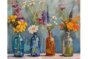 JATOK Paint by Numbers Kits for Adults, Painting Kits for Beginners On Colored Canvas, Easy DIY Acrylic Pigment Drawing Paintwork for Home Wall Decor, 16x20in Frameless, Flowers