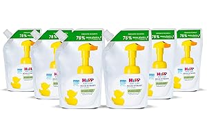HiPP - Baby Care - Ricarica Ecologica Mousse Detergente per Bambini, Deterge Viso, Corpo e Mani con Delicatezza, per Pelli Sensibili, Con Estratto Naturale di Mandorle Bio, 6 pezzi da 250 ml