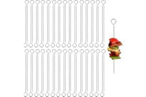 EXIN DECHEN 60 Pièces Brochettes à Viande en Acier Inoxydable, 10cm Brochettes pour Barbecue en Acier Inox, Brochettes en Métal, Réutilisables Brochettes Barbecue pour Viande, Légumes, Poisson, Cocktail
